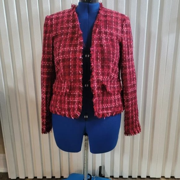 Style And Co. Tweed Blazer Size 10 Women's Pink Plaid - Picture 1 of 3